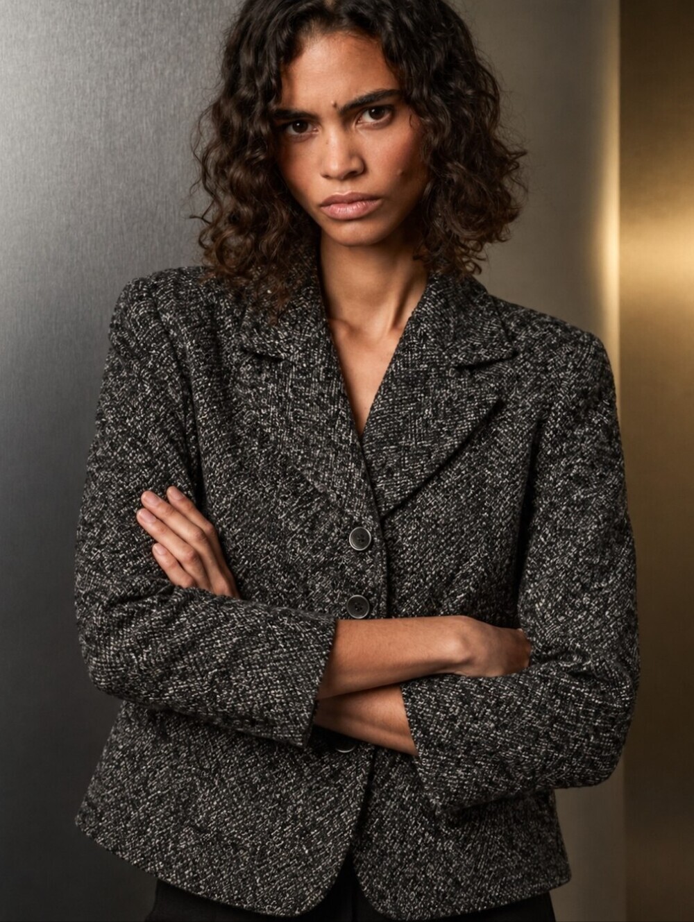 Luisa Cerano Tweed Blazer Brown Herringbone Jacket Size 8